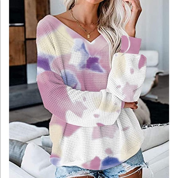 Sweaters - Tie Dye Waffle Knit Sweater
